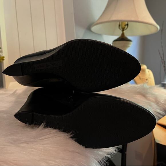 NEW Via Spiga Leather Wedge Over the Knee Kennedy OTK Wedge Heel Boots Black S… - Picture 5 of 16